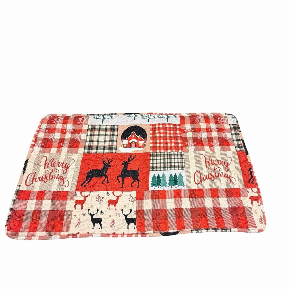 King Christmas Pillow Sham Red Buffalo Plaid Reindeer Quilt Lodge Cabincore